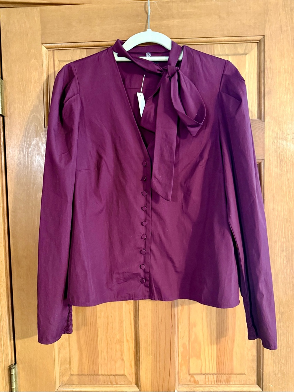 Madewell Plum Bow-Tie Button-Front Blouse